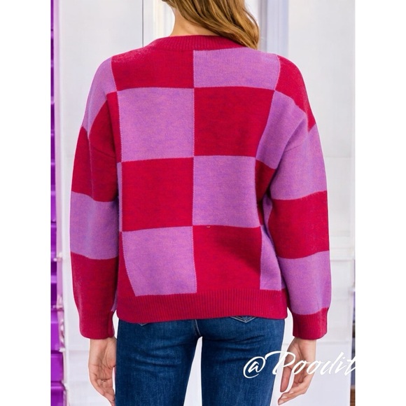 ENTRO Checker detailed crewneck sweater S M L - Picture 4 of 9